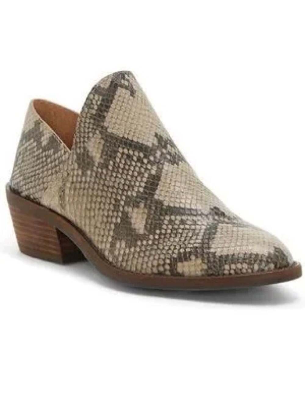 Lucky Brand NIB Women’s Fausst Leia Snake Print Ankle Boots Natural Brown